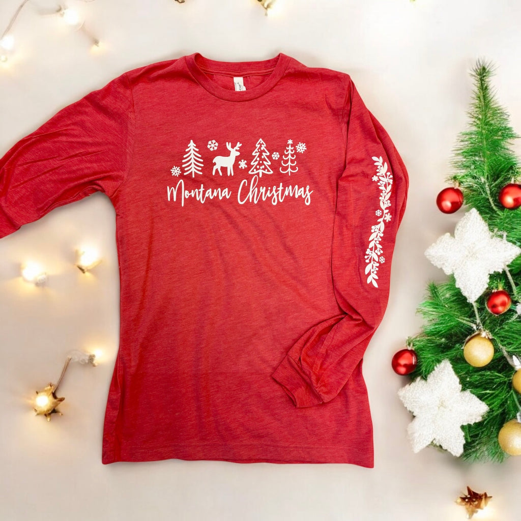 Heathered Red Montana Christmas Long Sleeved Triblend Tee